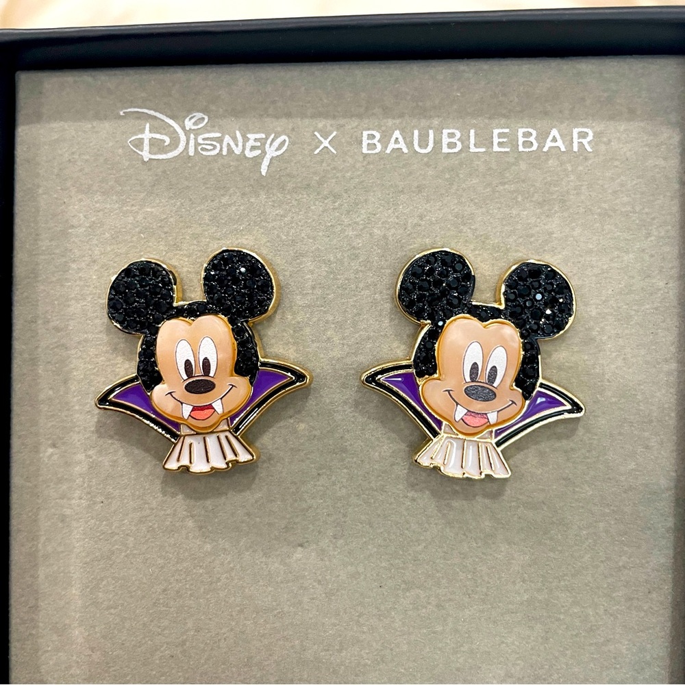 Disney x‎ Baublebar Mickey Mouse Vampire Halloween Black Crystal Stud Earrings